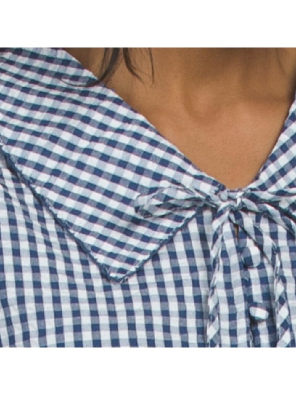 LIV LOS ANGELES Gingham Short Puff Sleeve Top With Collar And Tie Detail - Picture 3 of 5
